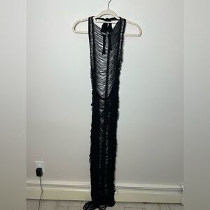 PrettyLittleThing Plus Black Tassel Knit Beach Dress